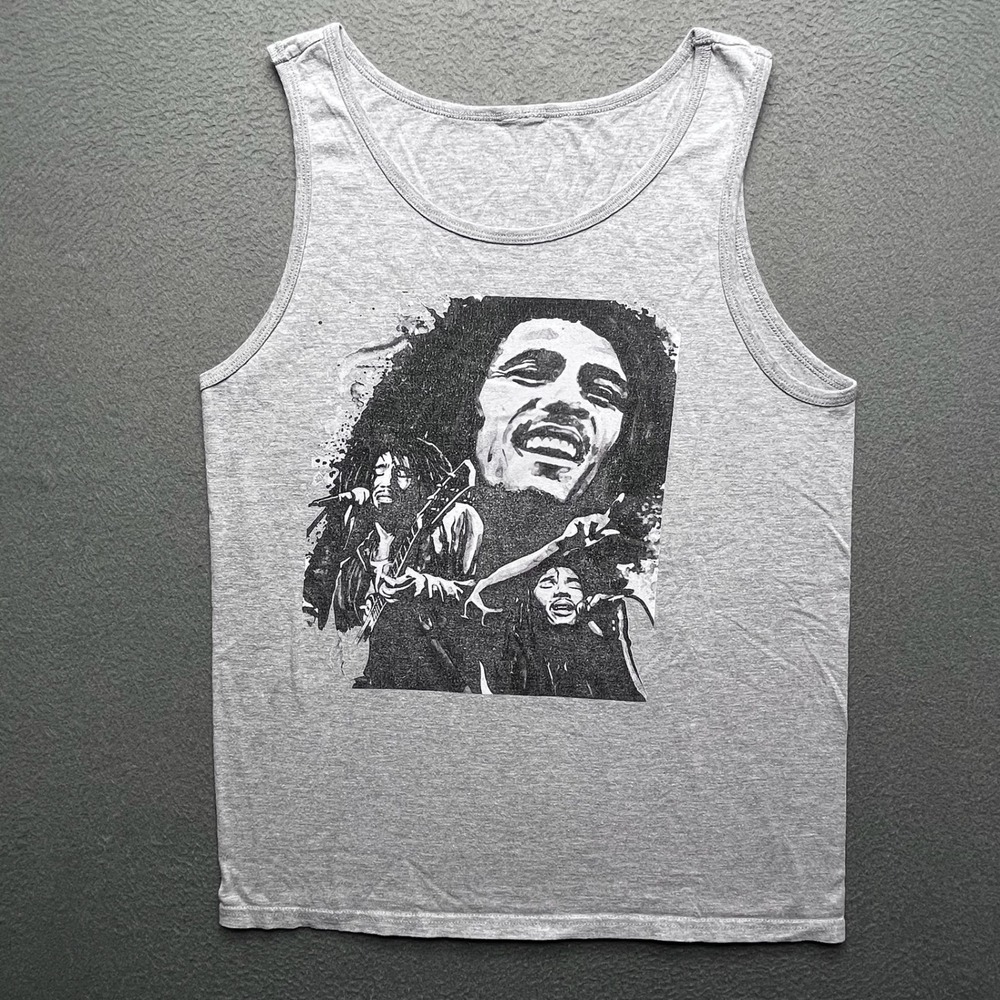Bob Marley Men Tank Top Heather Grey Cotton Blend Small Reggae Music Graphic